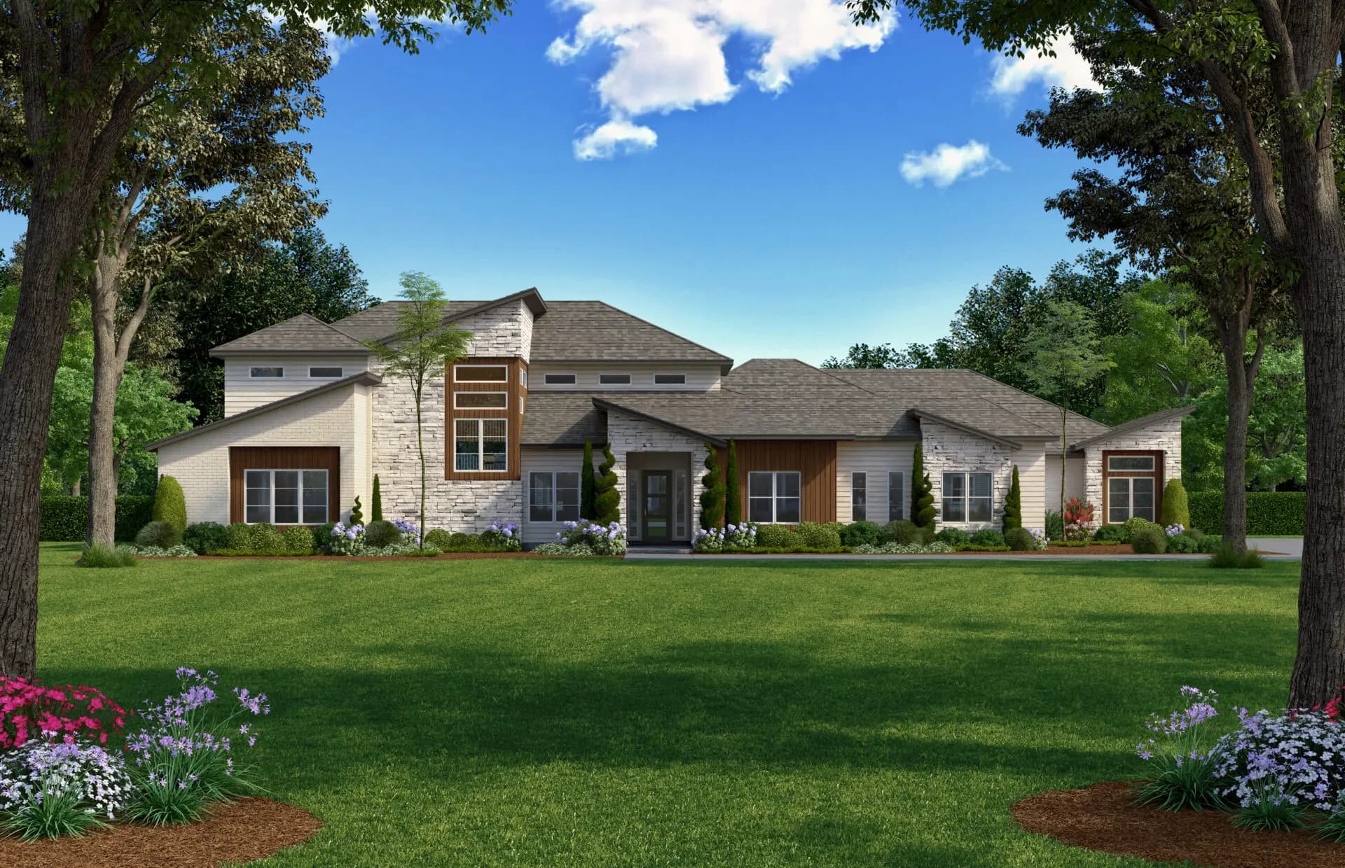 Royal Texan Homes · Bristol plan · brick-and-siding elevation rendering