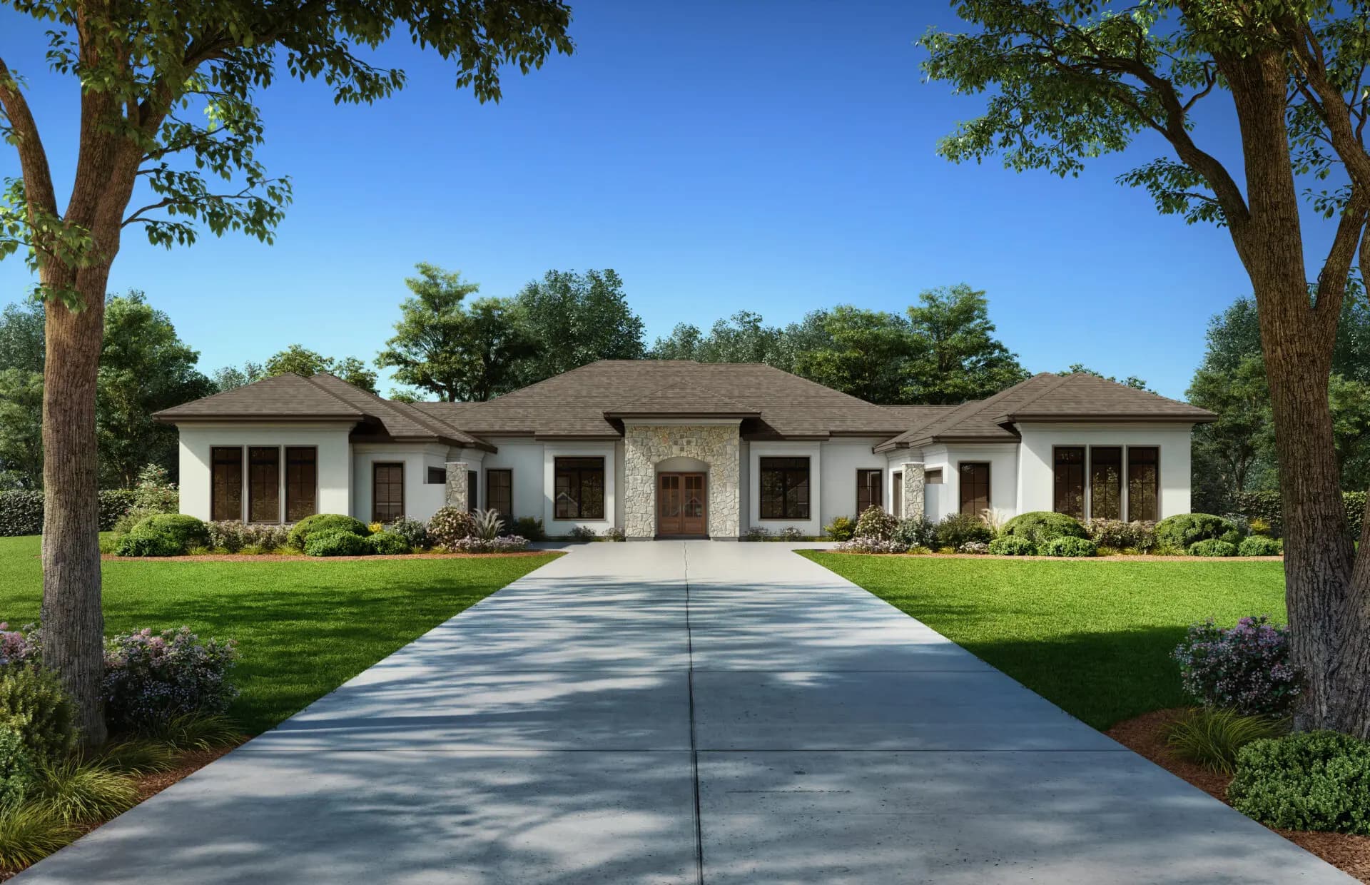 Royal Texan Homes · Canterbury plan · transitional elevation rendering