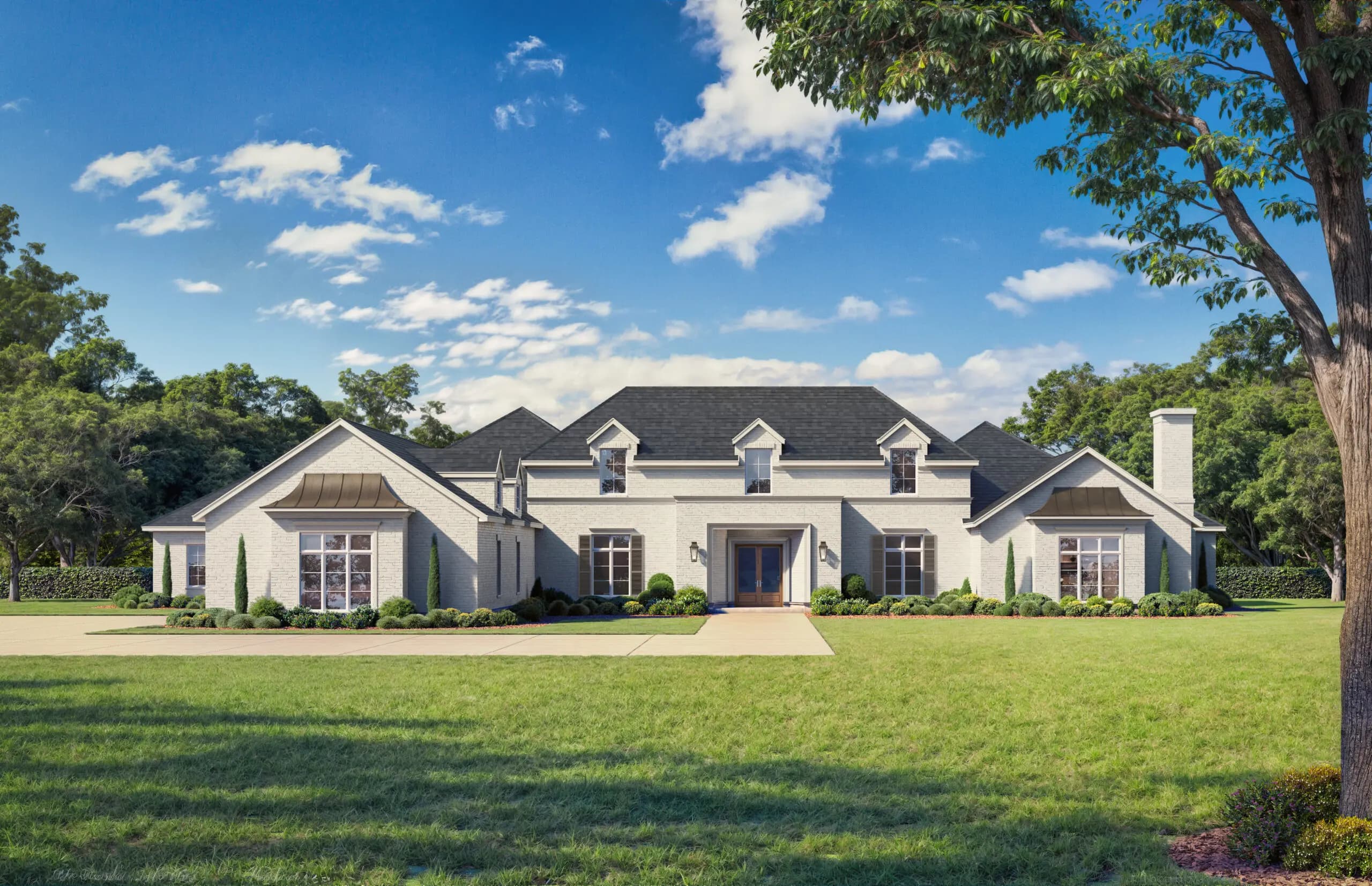 Royal Texan Homes · Norfolk plan · painted-brick elevation rendering
